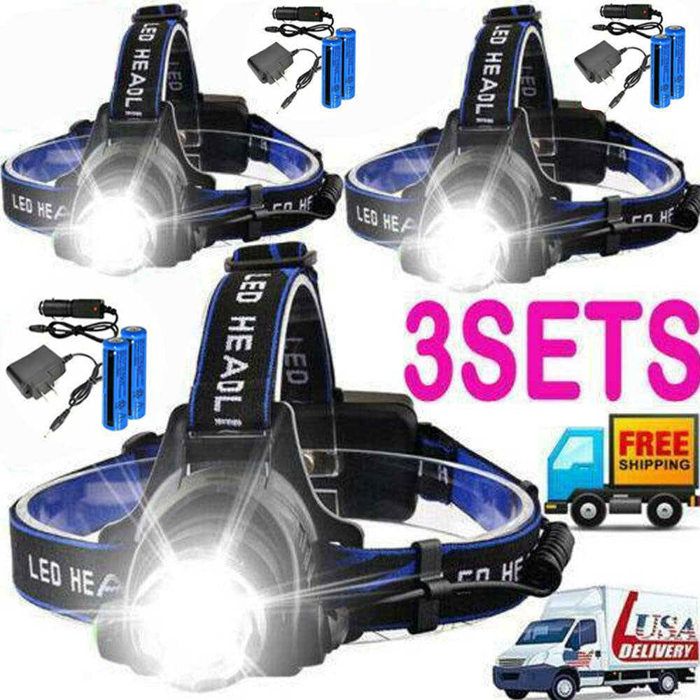 LED Headlamp Rechargeable Head Torch Zoom Headlight Lamp Super Bright Flashlight 3 Modes Work Light