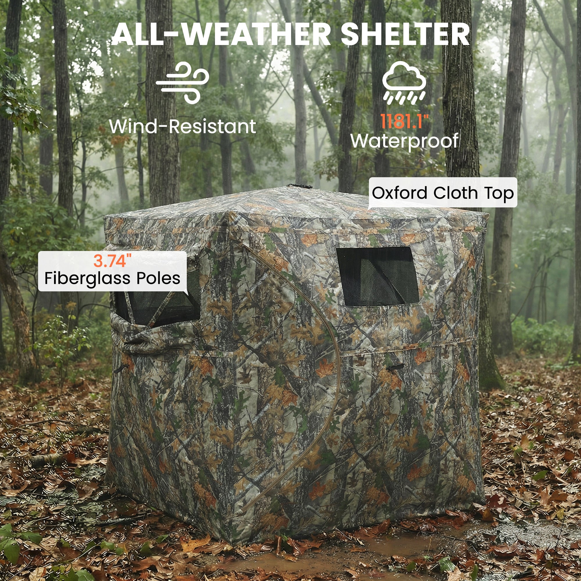 Hunting Blind for 2 Person, See Through Pop Up Blind with 270-Degree View, Windows for Deer Hunting, Camouflage