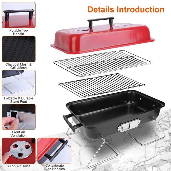 Portable Barbecue Smoker Charcoal Grill Outdoor Tabletop Grill Small Folding With Lid For Backyard Camping Picnics Beach