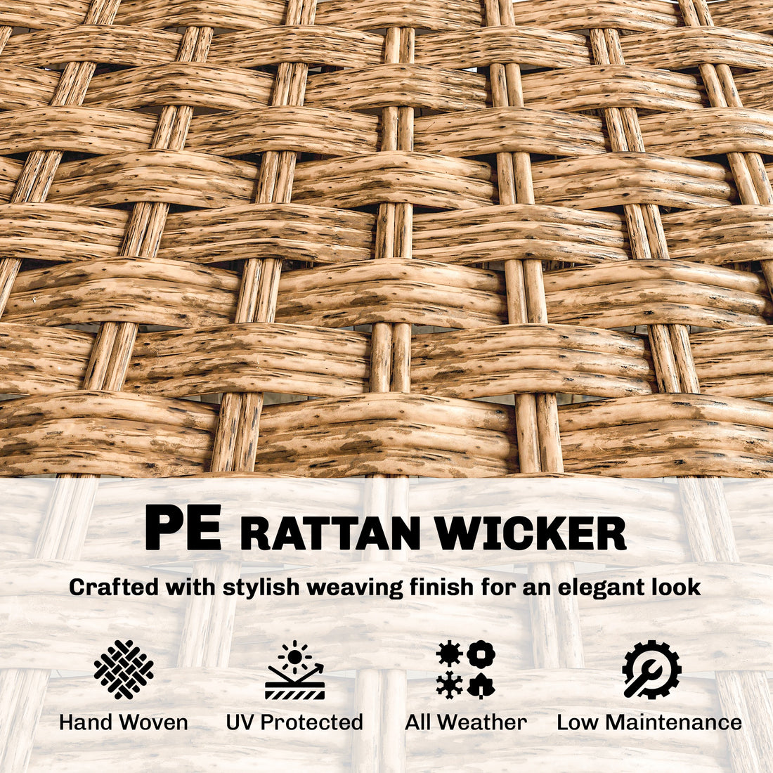 Rattan Wicker Sofa 3-Seater Outdoor Patio Sofa with Cushions for Garden Backyard Porch Beige