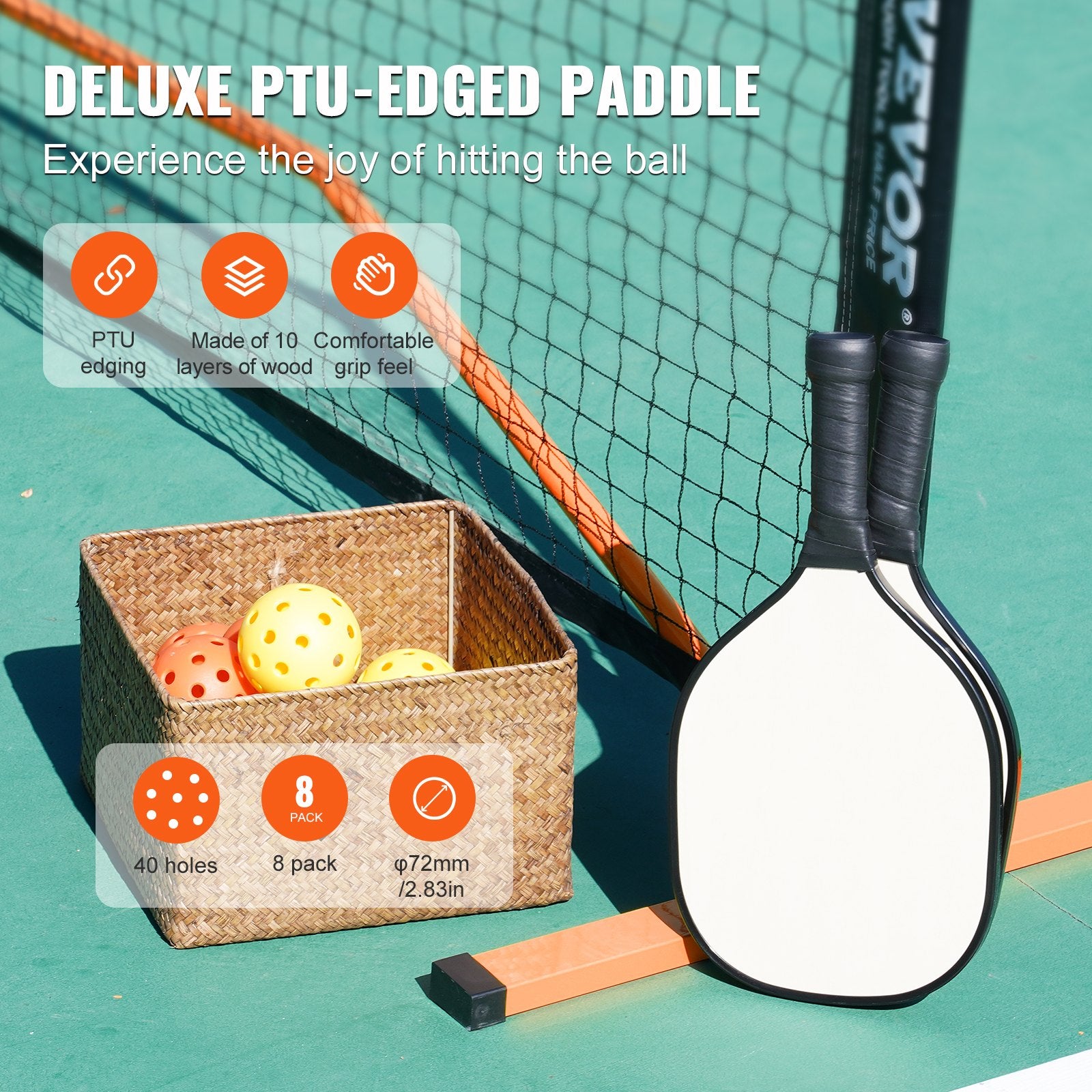 Pickleball Net Set, 22FT Regulation Size Portable Pickleball System With Bags, Balls, Paddles, Wheels, And Court Lines, Weather Resistant Metal Frame & PE Net, For Outdoor Backyard Driveway