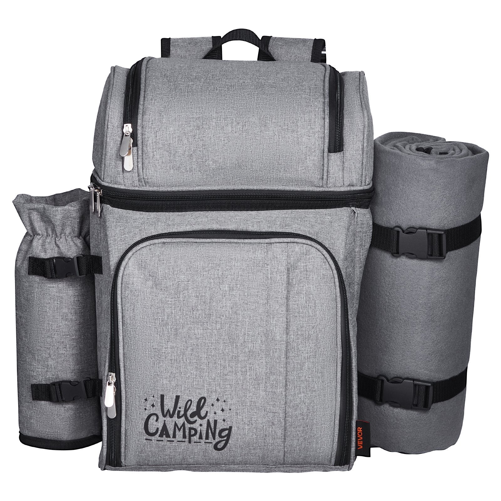 Beach Picnic Backpack Bag For 4 Person With Cooler Compartment Grey