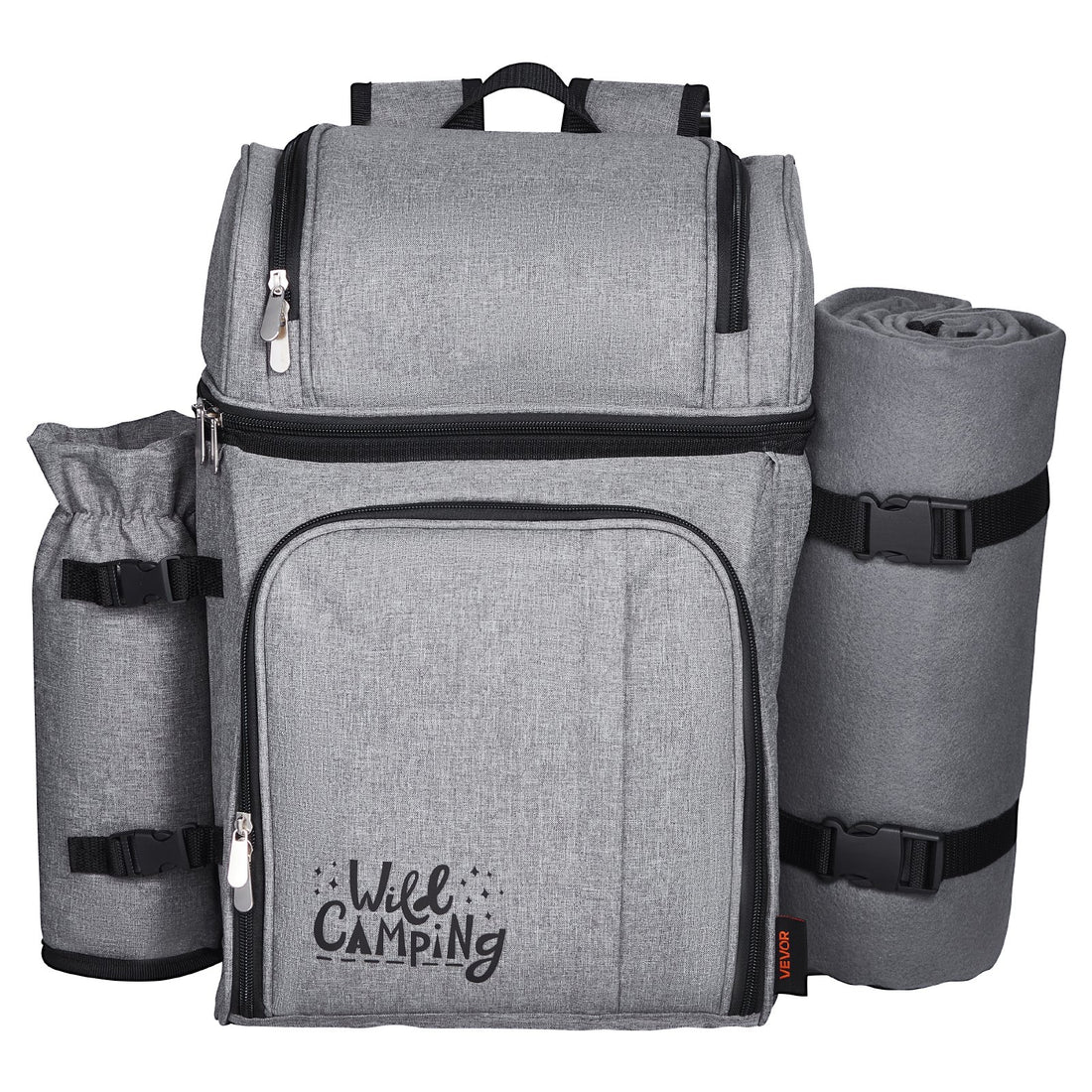 Beach Picnic Backpack Bag For 4 Person With Cooler Compartment Grey
