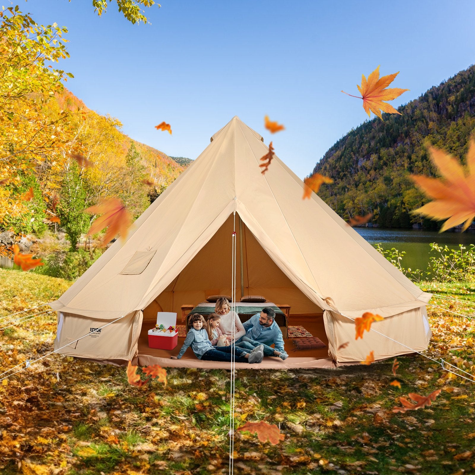12 Person Canvas Glamping Bell Tent, Breathable Waterproof Large Yurt Tent With Stove Jack And Detachable Side Wall For Family Camping, 23'x23'x137"(Diameter 7M)