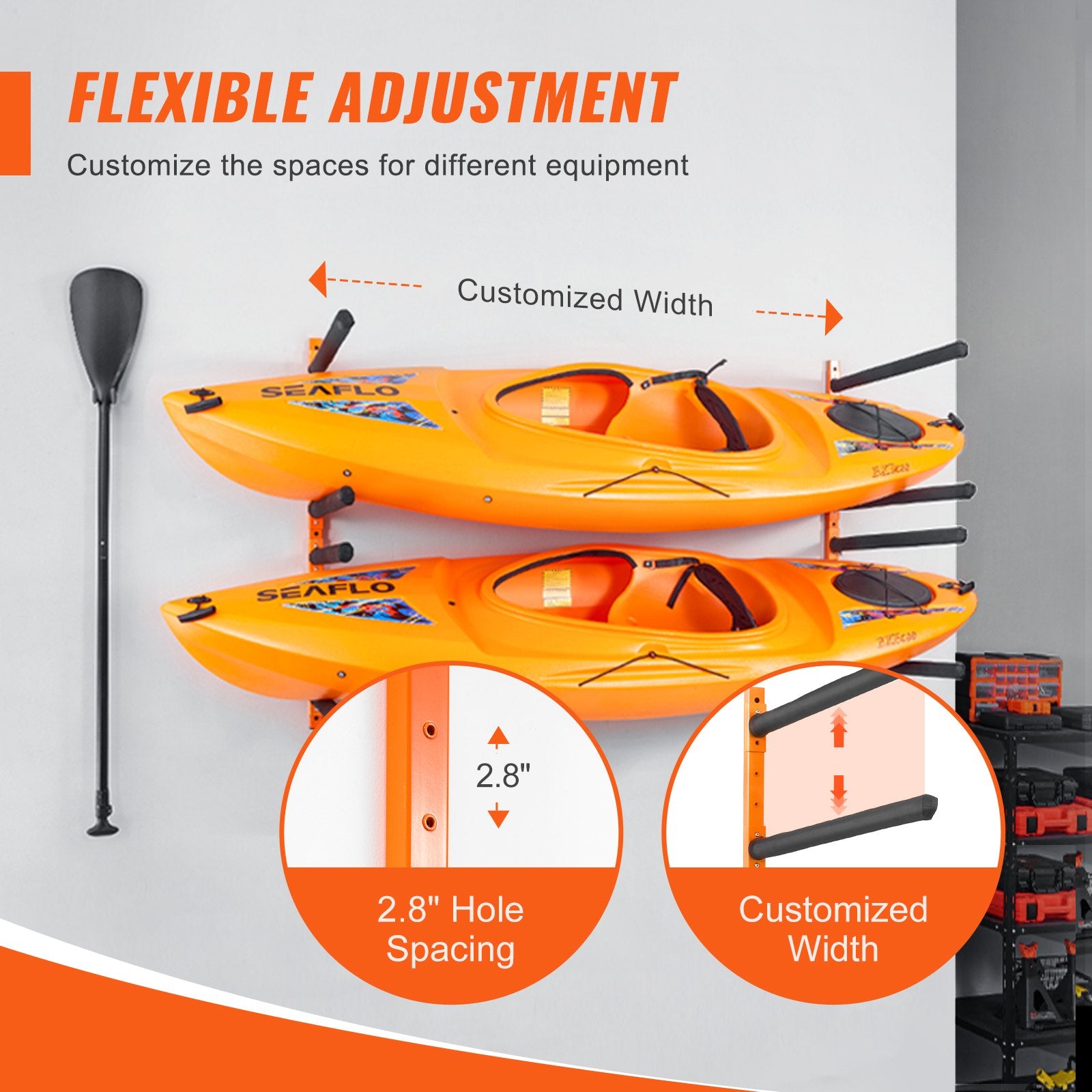 Kayak Wandalterung Kajak Aufhänger 1168 X 850 X 45 Mm, Kajakständer 4 Kajaks 797,5 ± 10 Mm Stützarmlänge, 181,6 Kg Tragfähigkeit Kajak Aufbewahrungsregal Robuste Kajak-Aufbewahrungshaken
