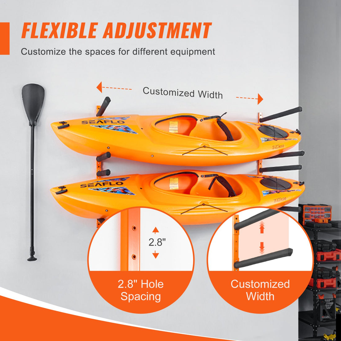 Kayak Wandalterung Kajak Aufhänger 1168 X 850 X 45 Mm, Kajakständer 4 Kajaks 797,5 ± 10 Mm Stützarmlänge, 181,6 Kg Tragfähigkeit Kajak Aufbewahrungsregal Robuste Kajak-Aufbewahrungshaken