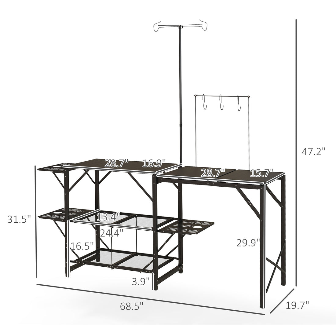 Folding Camp Kitchen, Camping Table Cooking Station with Adjustable Lamp Stand
