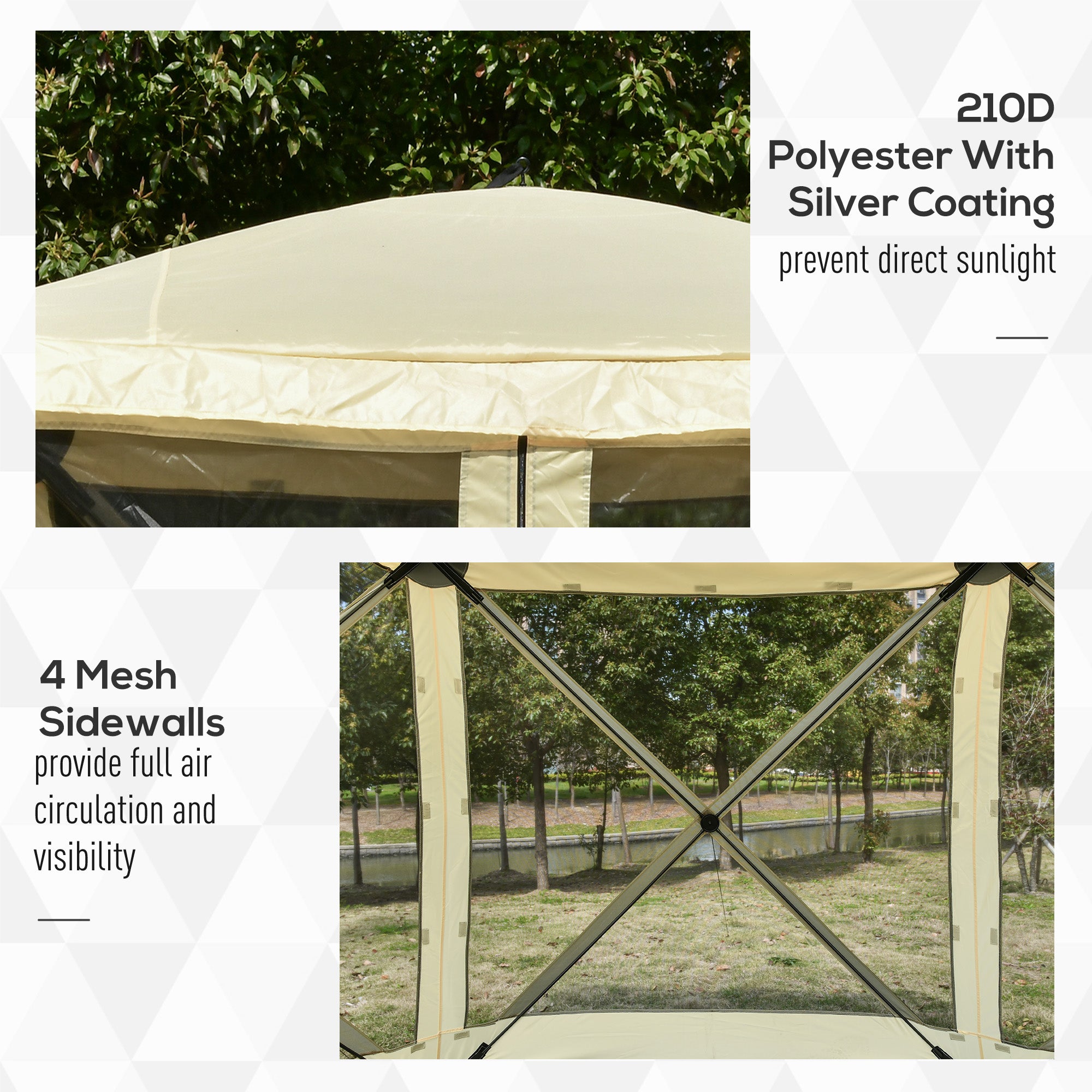 Pop Up Camping Canopy Gazebo Screen Shelter Tent with Single Person Easy Set-Up, Ventilating Mesh, Portable Carry Bag for Outdoor Camping Party Event, 7x7FT, Beige