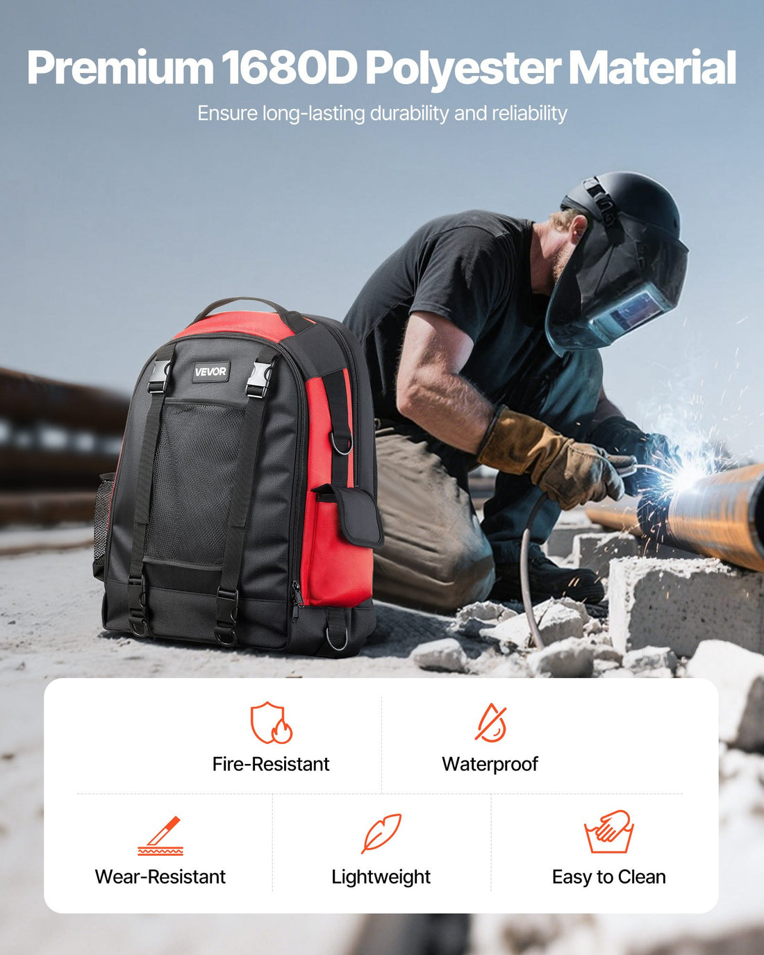 Welding Backpack, 25.2L Welder Backpack For Tools And Helmet, 1680D High-Density Polyester Extreme Gear Pack With Helmet Bag, Multi-Purpose Gear Storage Bag For Welding, Outdoor Camping, Hiking