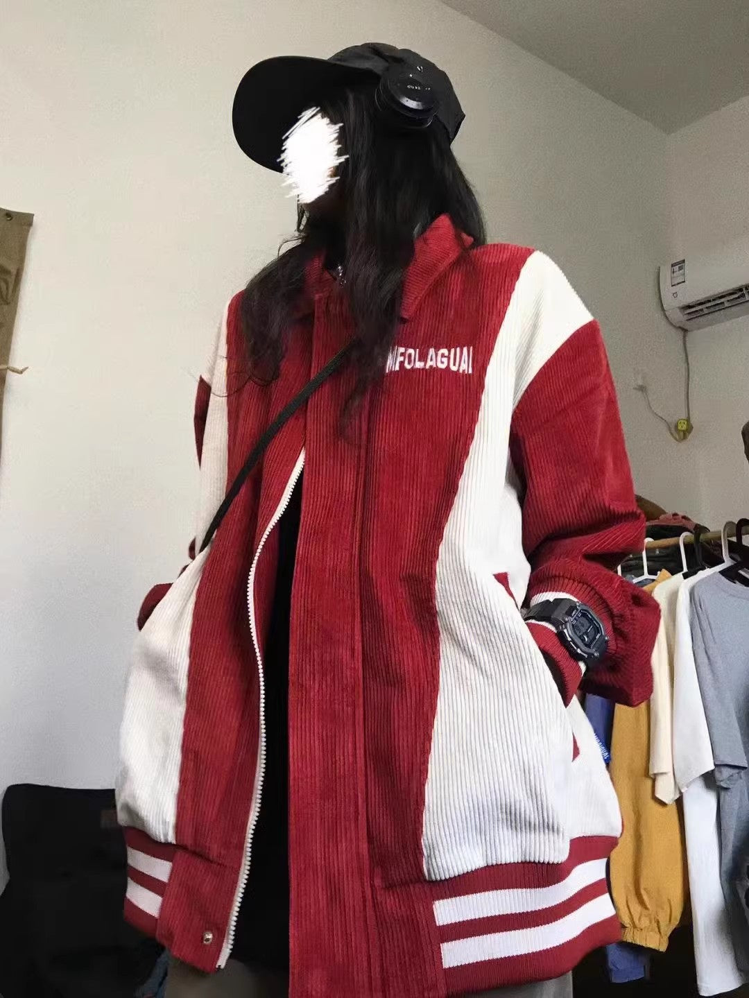 Retro Patchwork Coat Women's Corduroy Baseball Jacket