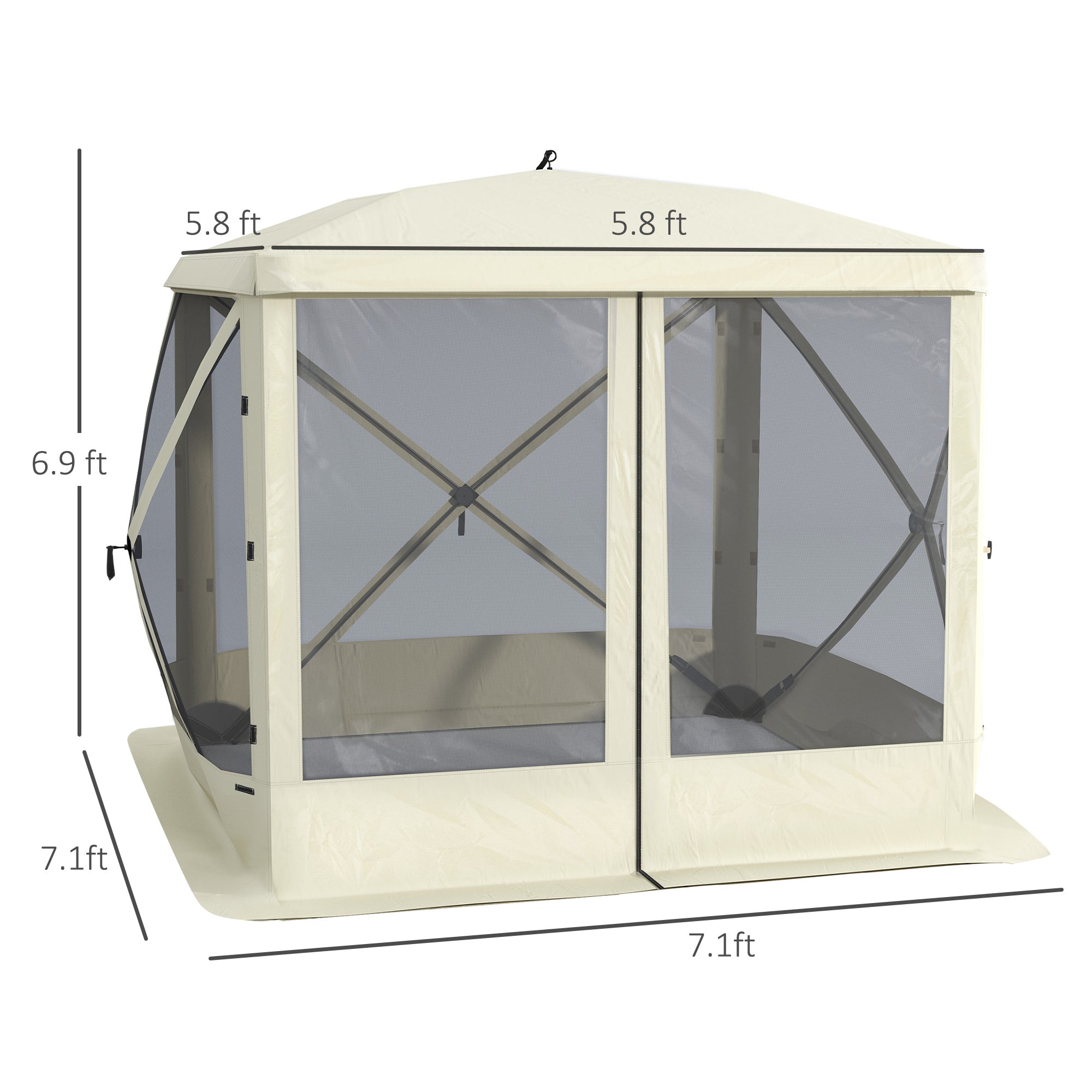 Pop Up Camping Canopy Gazebo Screen Shelter Tent with Single Person Easy Set-Up, Ventilating Mesh, Portable Carry Bag for Outdoor Camping Party Event, 7x7FT, Beige