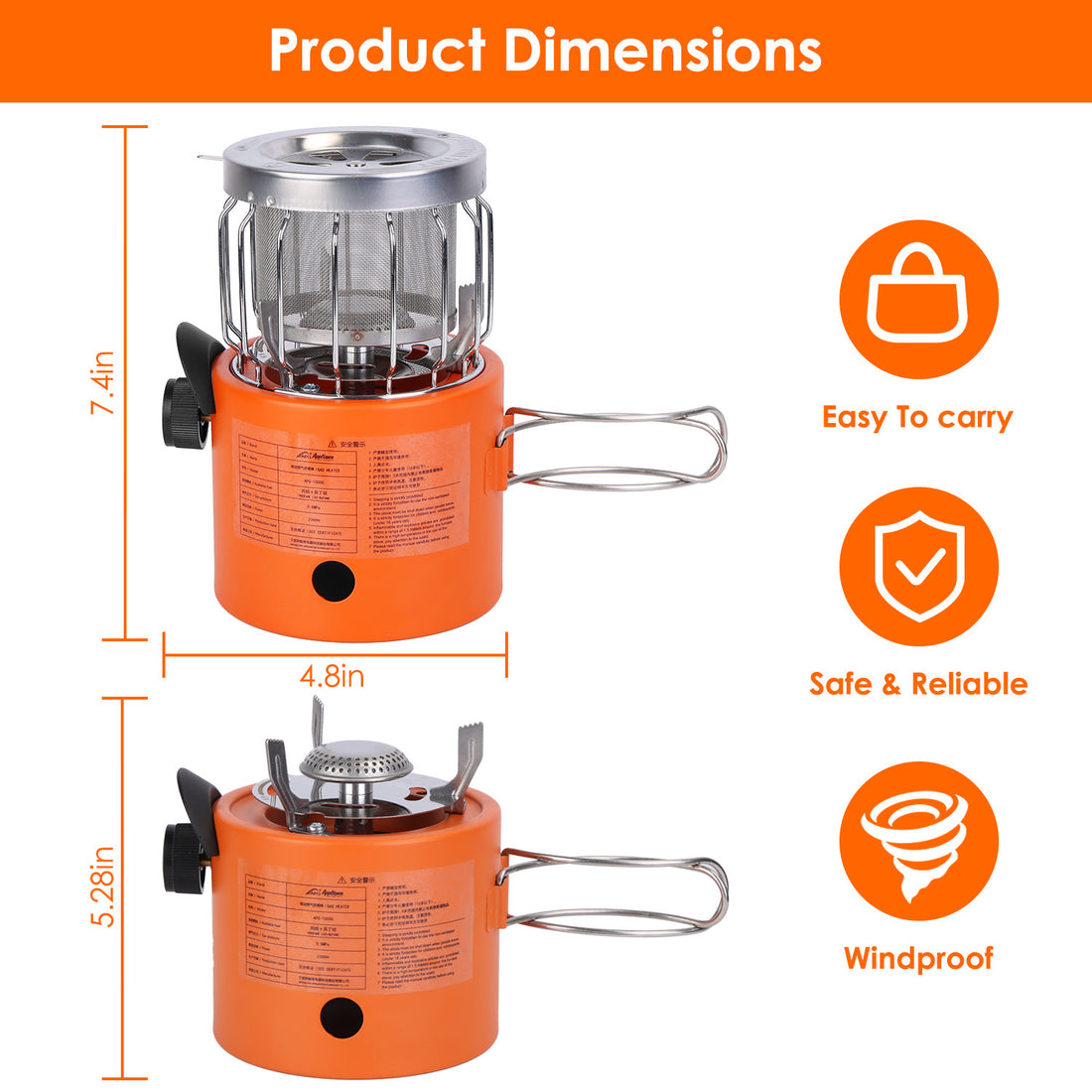 2000W 2 In 1 Camping Stove Tent Heater Outdoor Gas Stove Portable Backpacking Stove With 3 Modes 360 Degree Radiant Heating For Camping Hiking Picnic BBQ