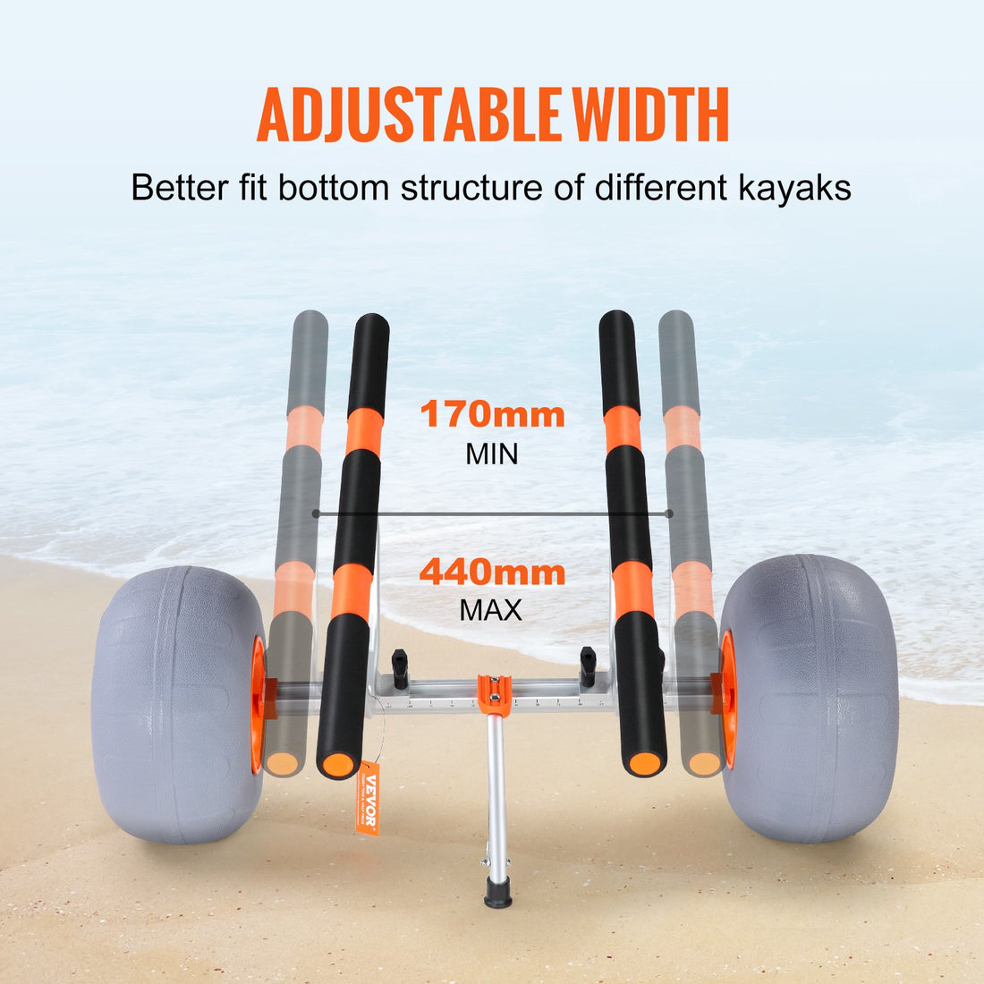 Heavy Duty Kayak Cart, Foldable Canoe Trolley Cart With 12'' Tires, Adjustable Width 6.69"-17.32",350 Lb Weight Capacity Kayak Trolley For Kayaks Canoes Paddleboards Float Mats Jon Boats