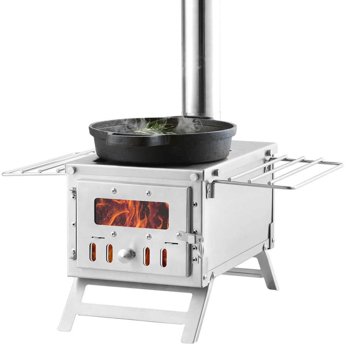 Wood Stove, 80 Inch, Stainless Steel Camping Tent Stove, Portable Wood Burning Stove With Chimney Pipes & Gloves, 700in³Firebox Hot Tent Stove For Outdoor Cooking And Heating With 8 Pipes