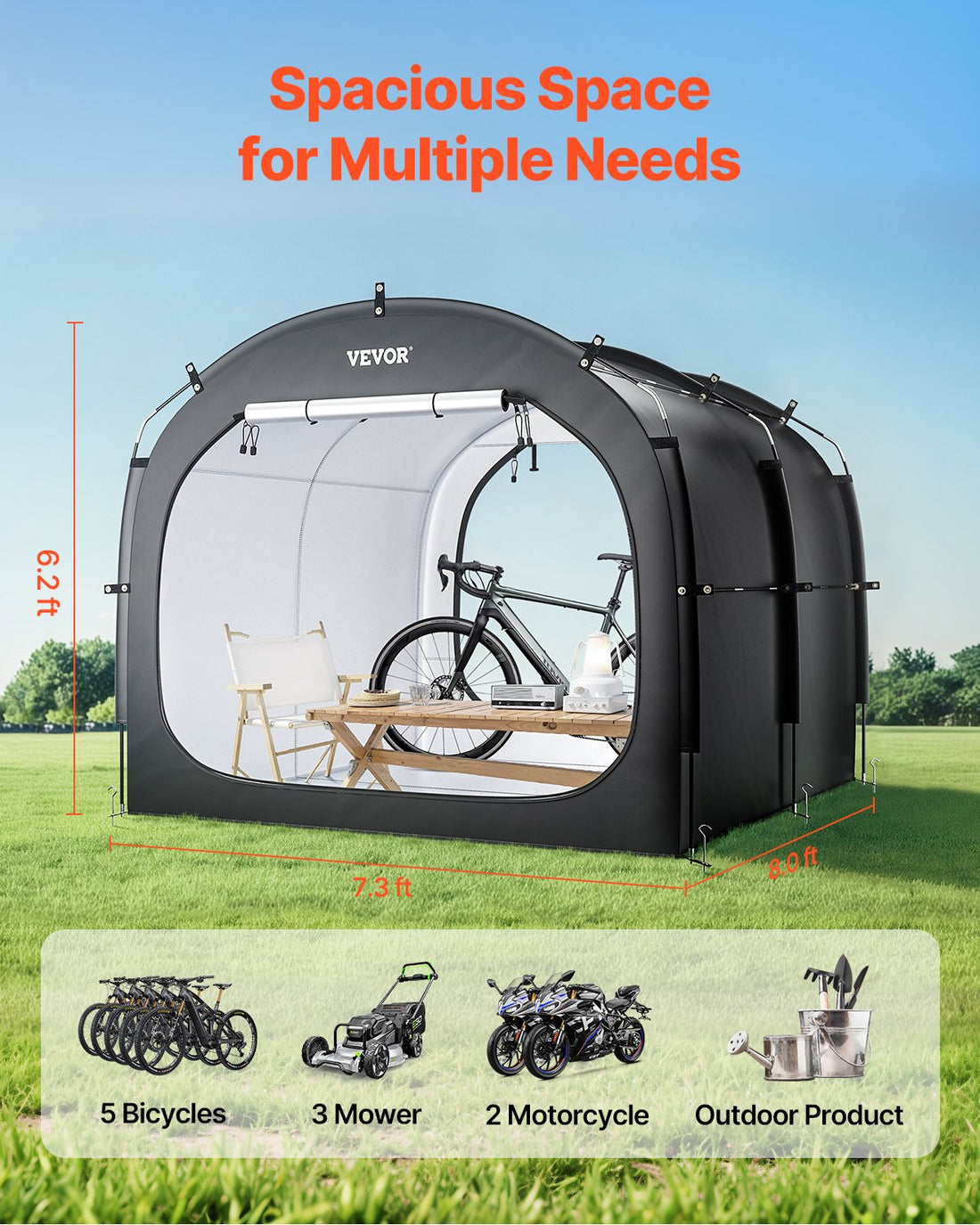 Outdoor Bike Storage Tent Spacious Waterproof Bike Tent For 5 Bikes