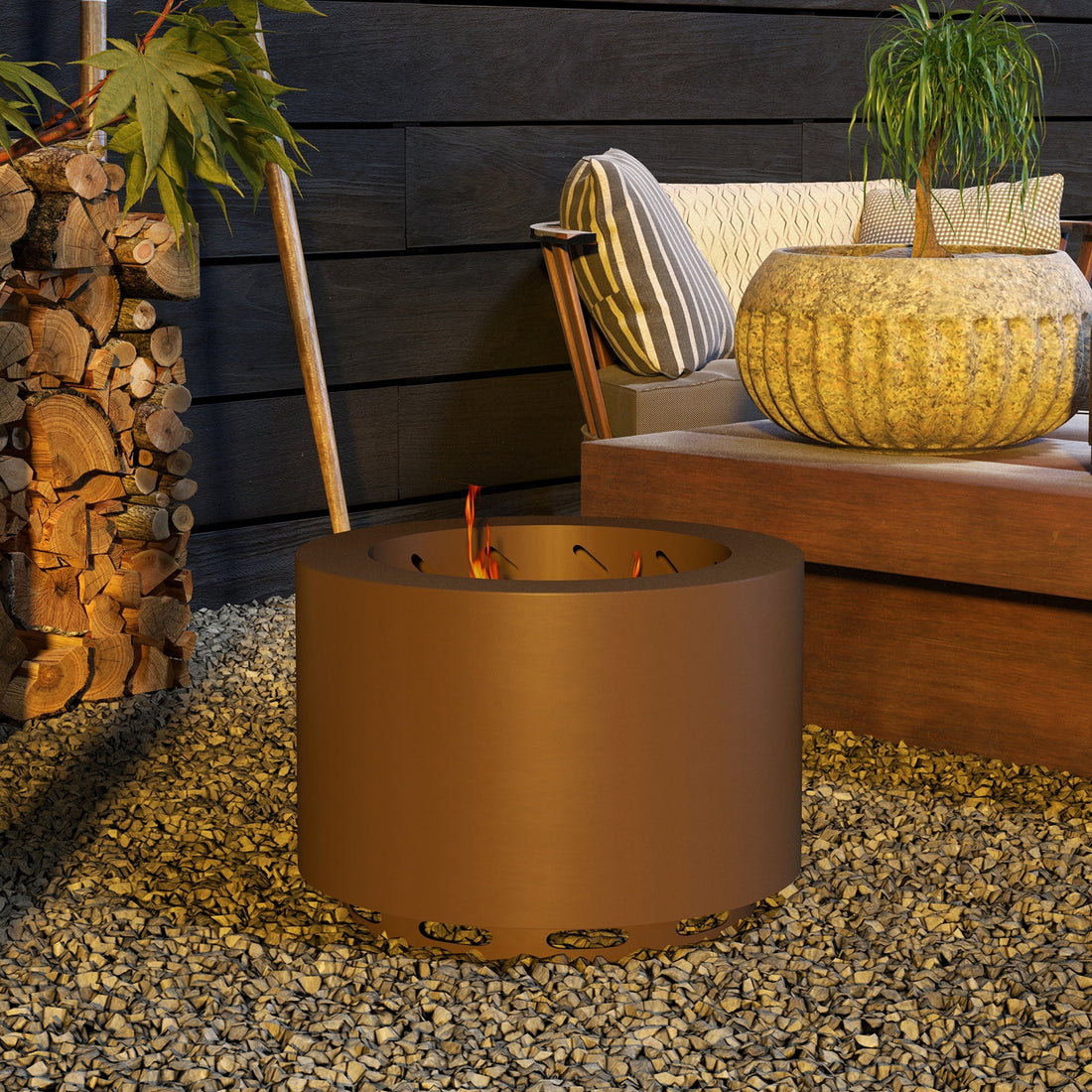 Smokeless Fire Pit, Portable Camping Bonfire Stove with Poker for Backyard Patio Picnic, Steel, Bronze