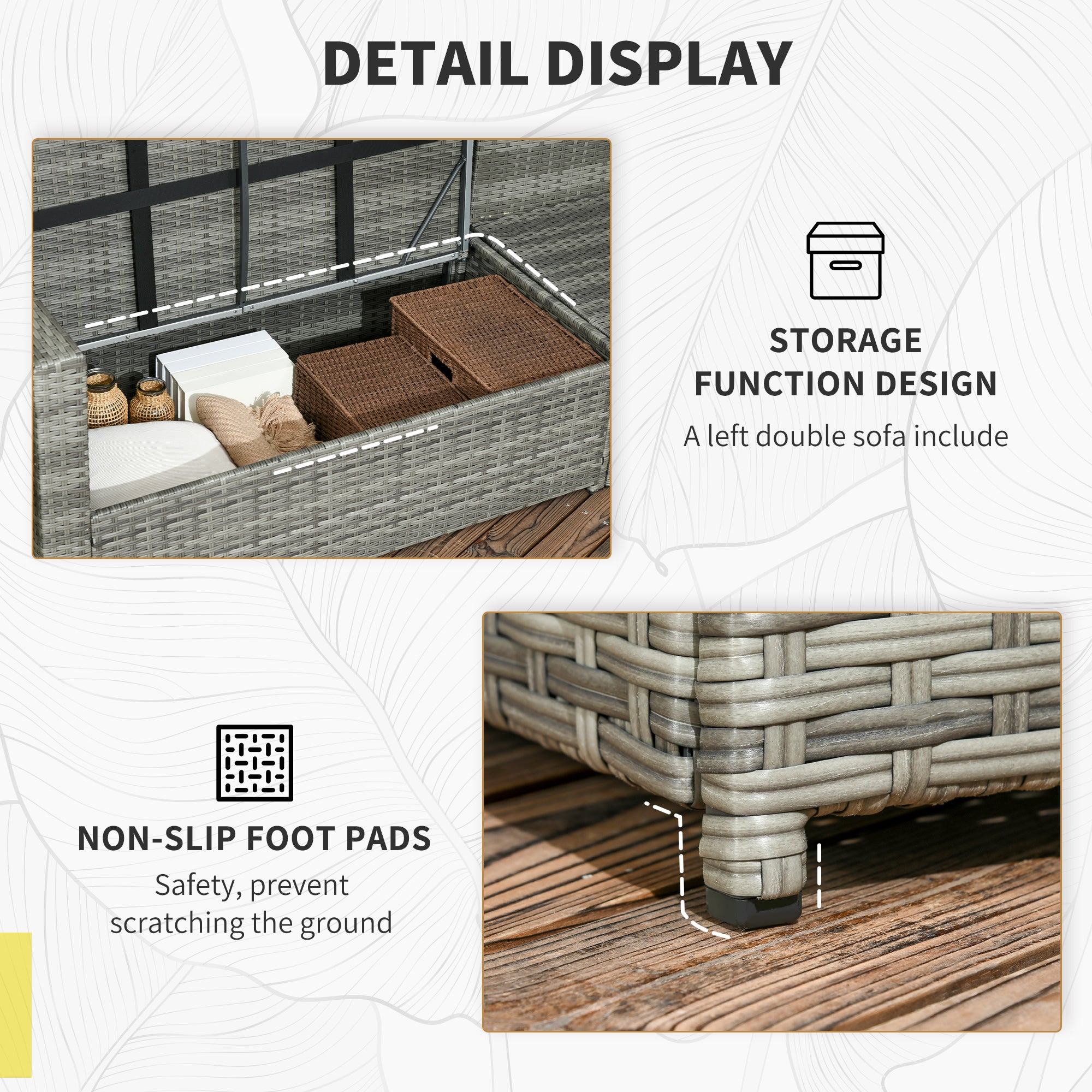 Wicker Outdoor Patio Furniture Set, L-Shaped 7 Piece Outdoor Dining Sectional Sofa with Dining Table and Chair, Storage Loveseat, Ottomans and Cushions, Mixed Gray