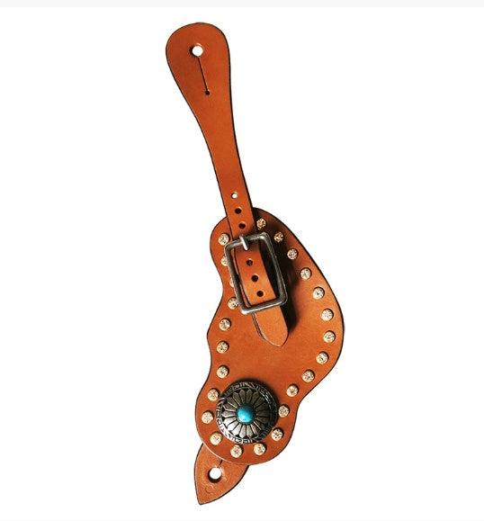 Spur Straps, Leather Horse Spur Strap, Vintage West Region Spur Straps, Black Rhinestone Spur Straps, Horse Riding Gear