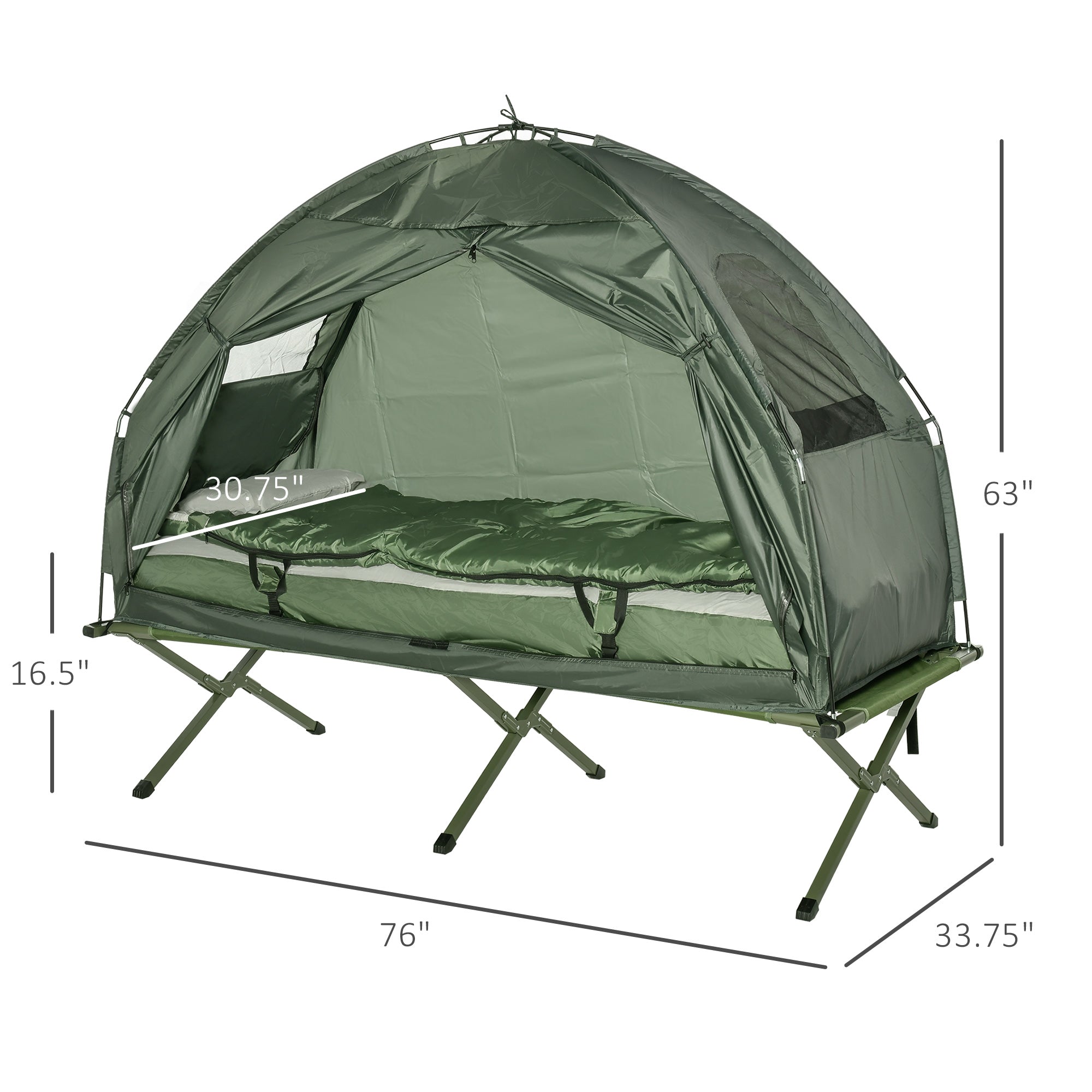 Folding Camping Cot For Adults All-in-One Elevated Tent With Sleeping Bag Thick Air Mattress Portable Single Bed