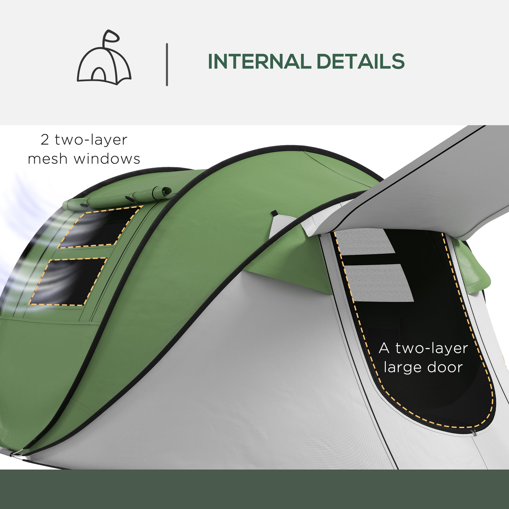Pop Up Tent with Porch and Carry Bag, 3000mm Waterproof, for 2-3 People Camping Hiking, Green