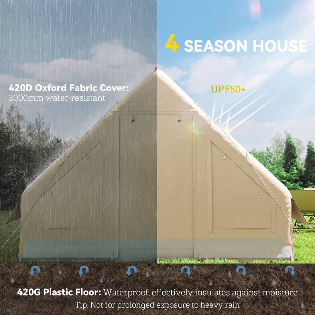Inflatable Camping Tent With Hand Pump, 4 Season Blow Up Tent, Waterproof And Windproof With Mesh Windows And Doors