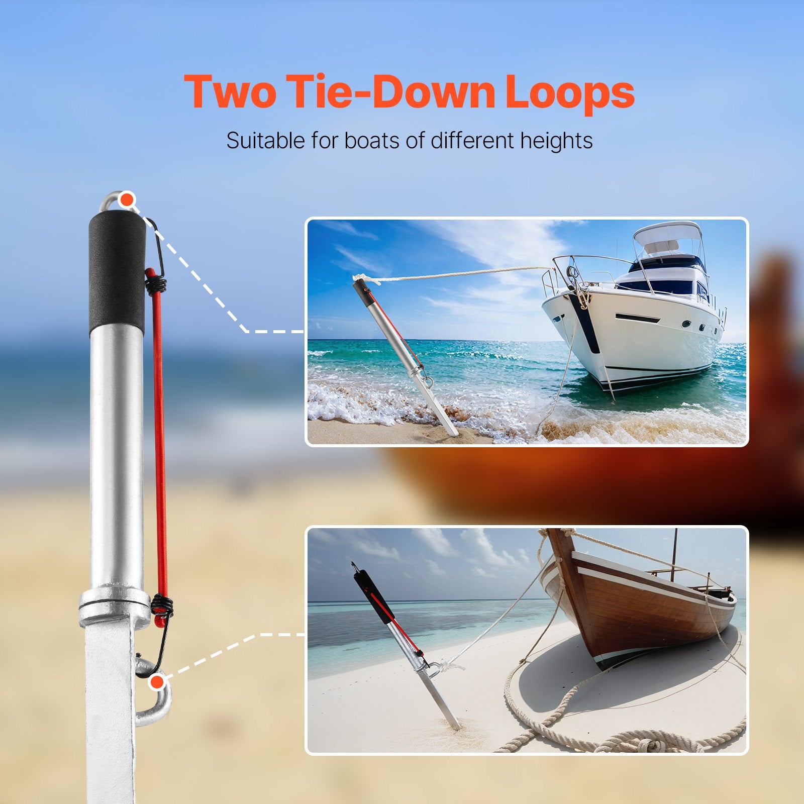 Sand Spike Boat Anchor, 36 In Slide Anchor Shore Spike, Galvanized Carbon Steel Boat Shore Anchors, Shallow Water Beach Anchors, For Securing Jet Ski PWC Pontoon Kayak On Beaches & Sandbars