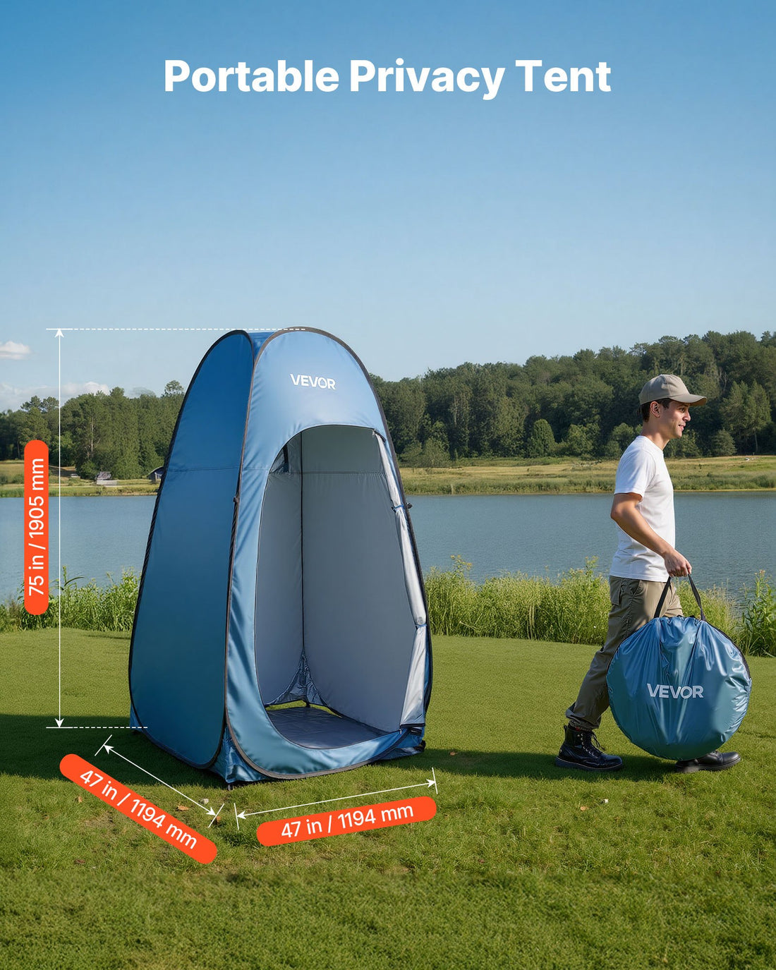 Pop Up Shower Tent, Instant Portable Privacy Tent Changing Room With Shower Bag, Ground Stakes, Ropes, Carry Bag, 190T Polyester With Silver Coating, Quick Setup, For Camping, Beach, Fishing