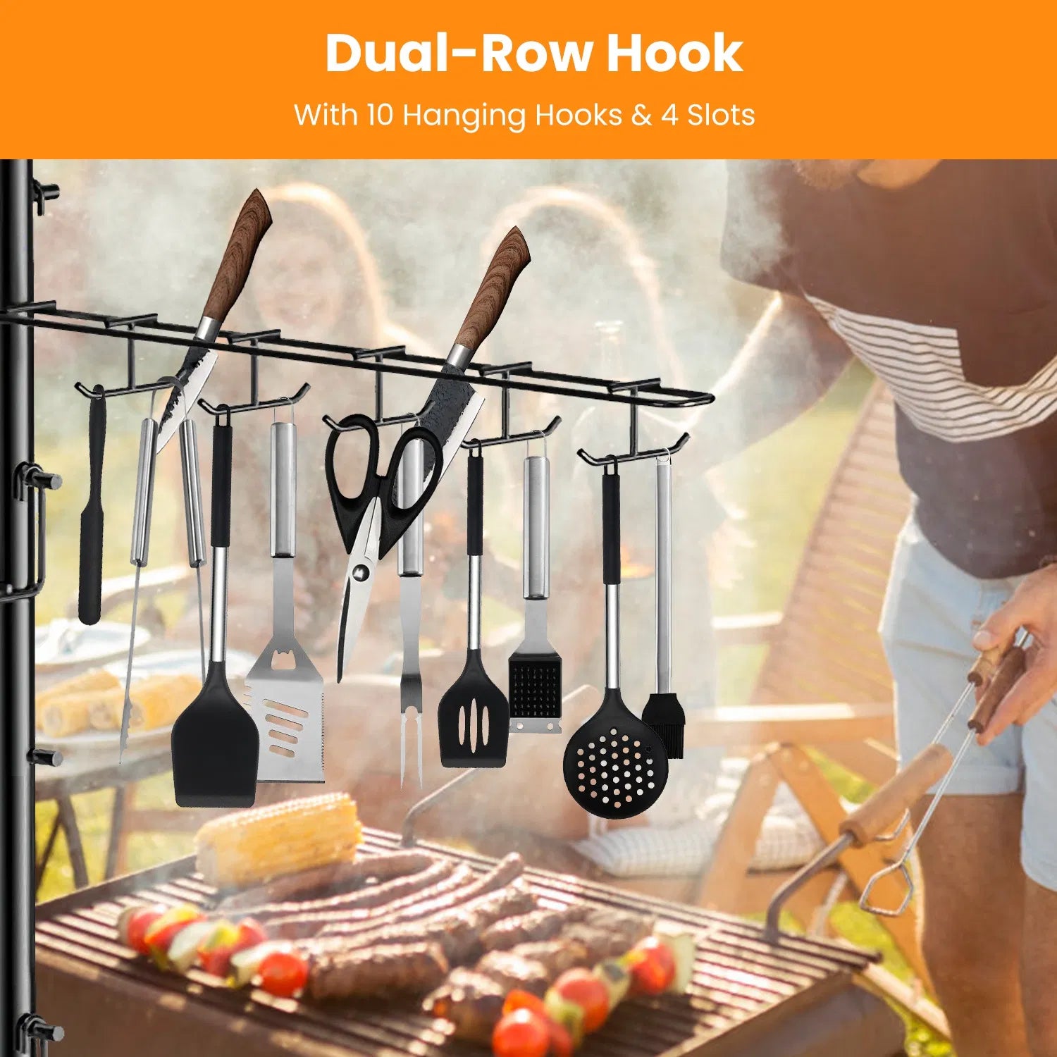 Griddle Caddy Standing Grill Utensil Caddy With Paper Towel Holder Hook Baskets BBQ Accessories Storage Rack Vertical Standing BBQ Organizer Grill Utensil Storage Fit For Blackstone Griddle