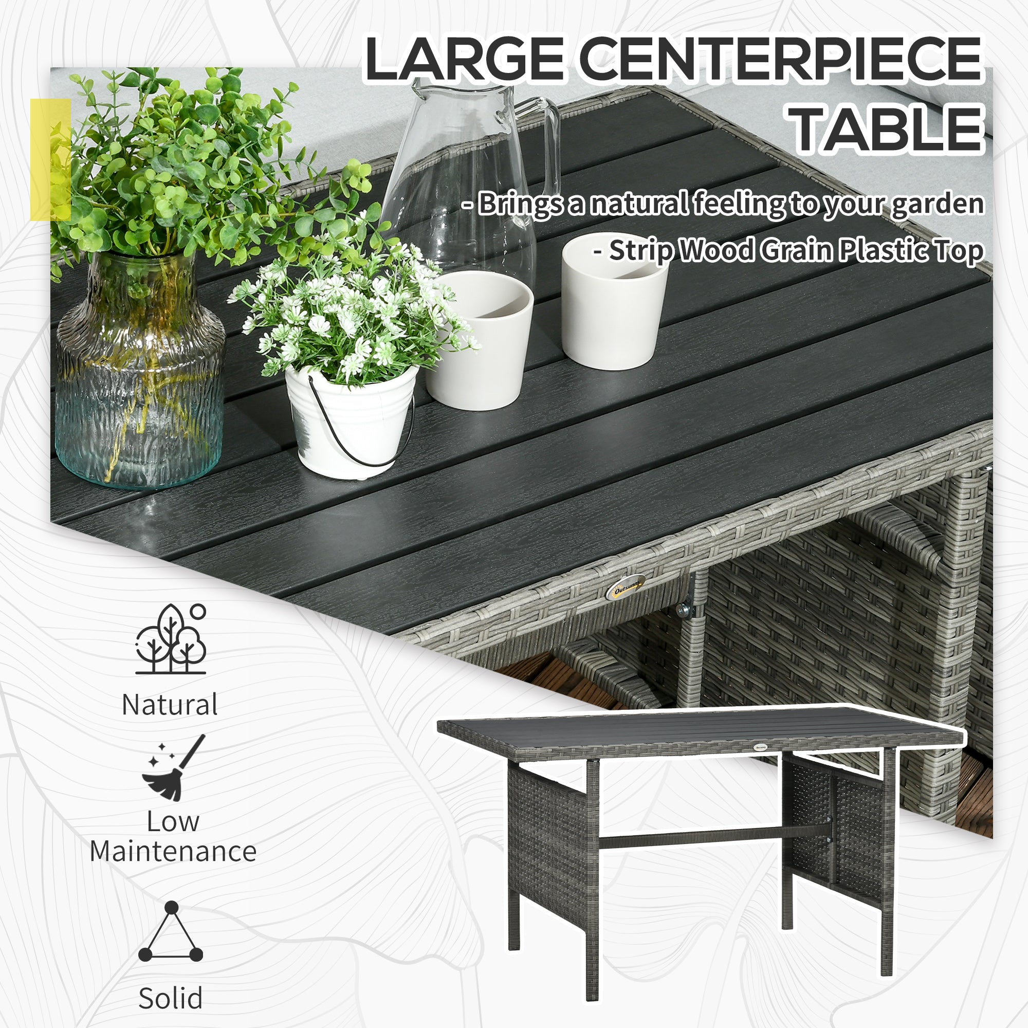 Wicker Outdoor Patio Furniture Set, L-Shaped 7 Piece Outdoor Dining Sectional Sofa with Dining Table and Chair, Storage Loveseat, Ottomans and Cushions, Mixed Gray