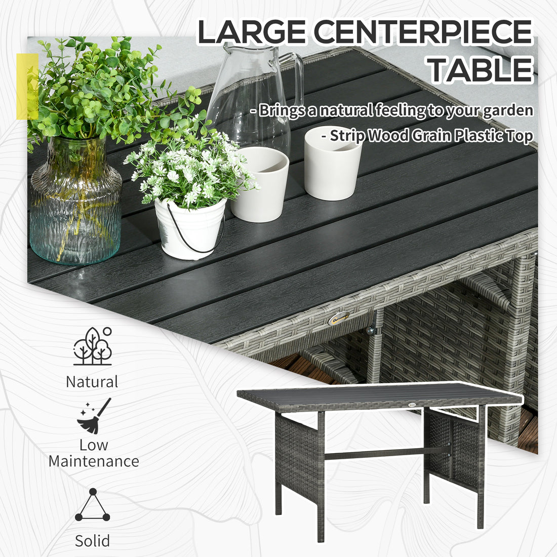 Wicker Outdoor Patio Furniture Set, L-Shaped 7 Piece Outdoor Dining Sectional Sofa with Dining Table and Chair, Storage Loveseat, Ottomans and Cushions, Mixed Gray