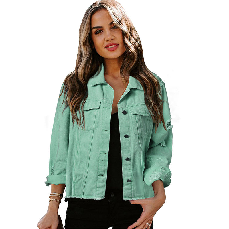 Washed Denim Jacket Women's Lapel Cardigan Jacket