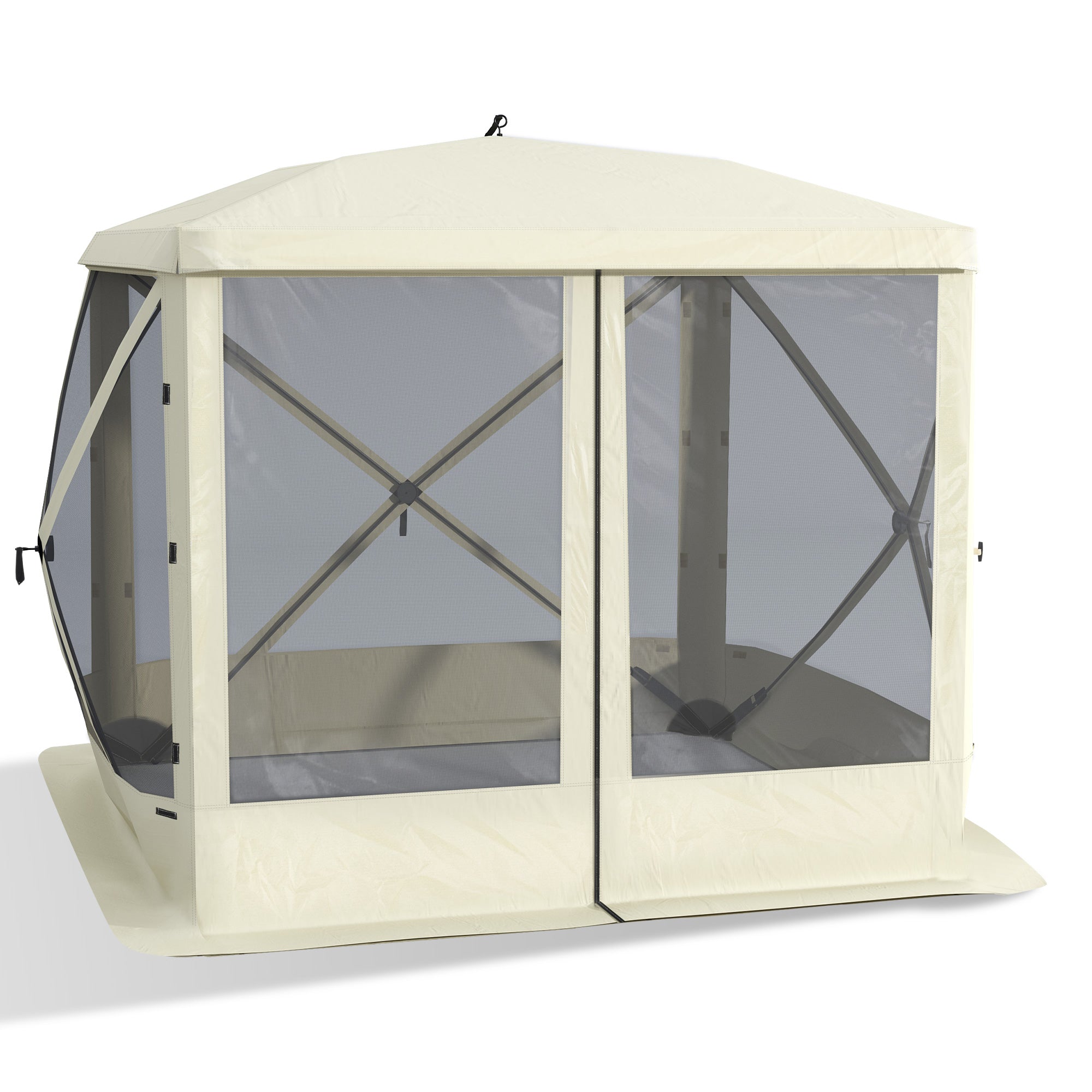 Pop Up Camping Canopy Gazebo Screen Shelter Tent with Single Person Easy Set-Up, Ventilating Mesh, Portable Carry Bag for Outdoor Camping Party Event, 7x7FT, Beige