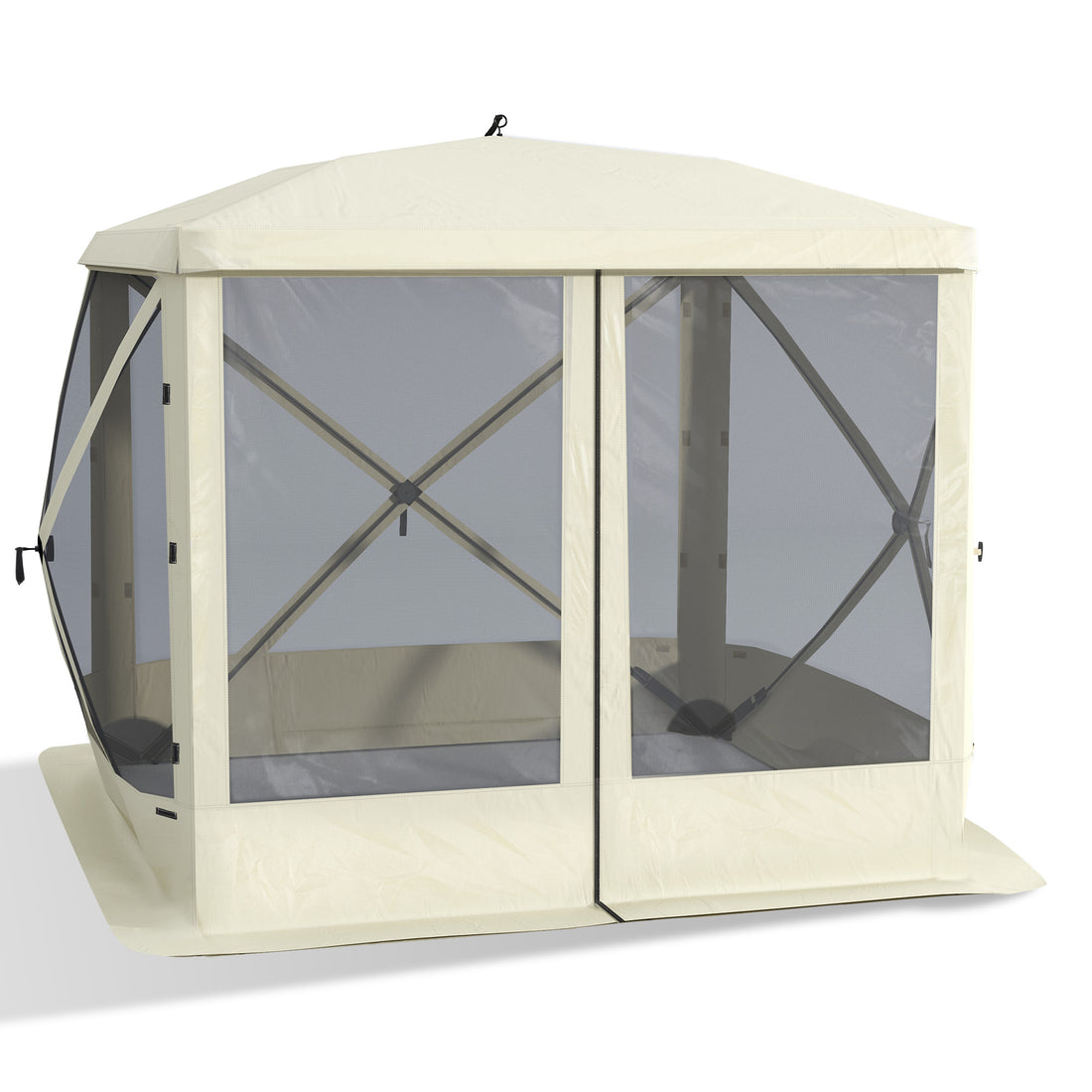 Pop Up Camping Canopy Gazebo Screen Shelter Tent with Single Person Easy Set-Up, Ventilating Mesh, Portable Carry Bag for Outdoor Camping Party Event, 7x7FT, Beige
