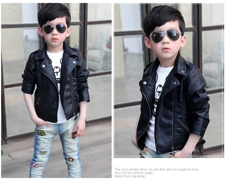 New Children PU Leather Lapel Fashion Jacket