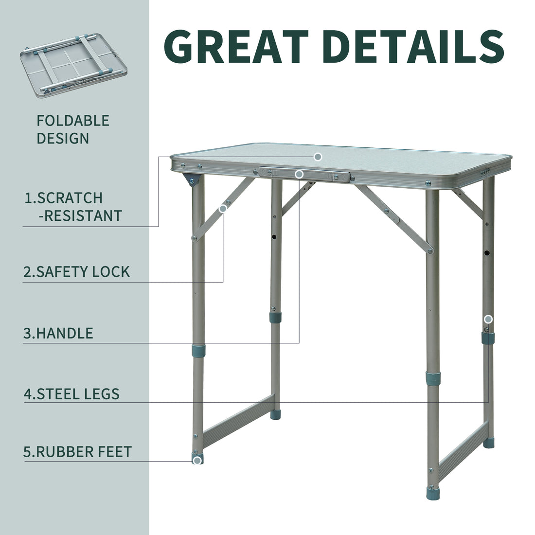23" Portable Camping Table with Faucet Aluminum Lightweight Portable Folding Easy Clean Camping Table with Carrying Handle