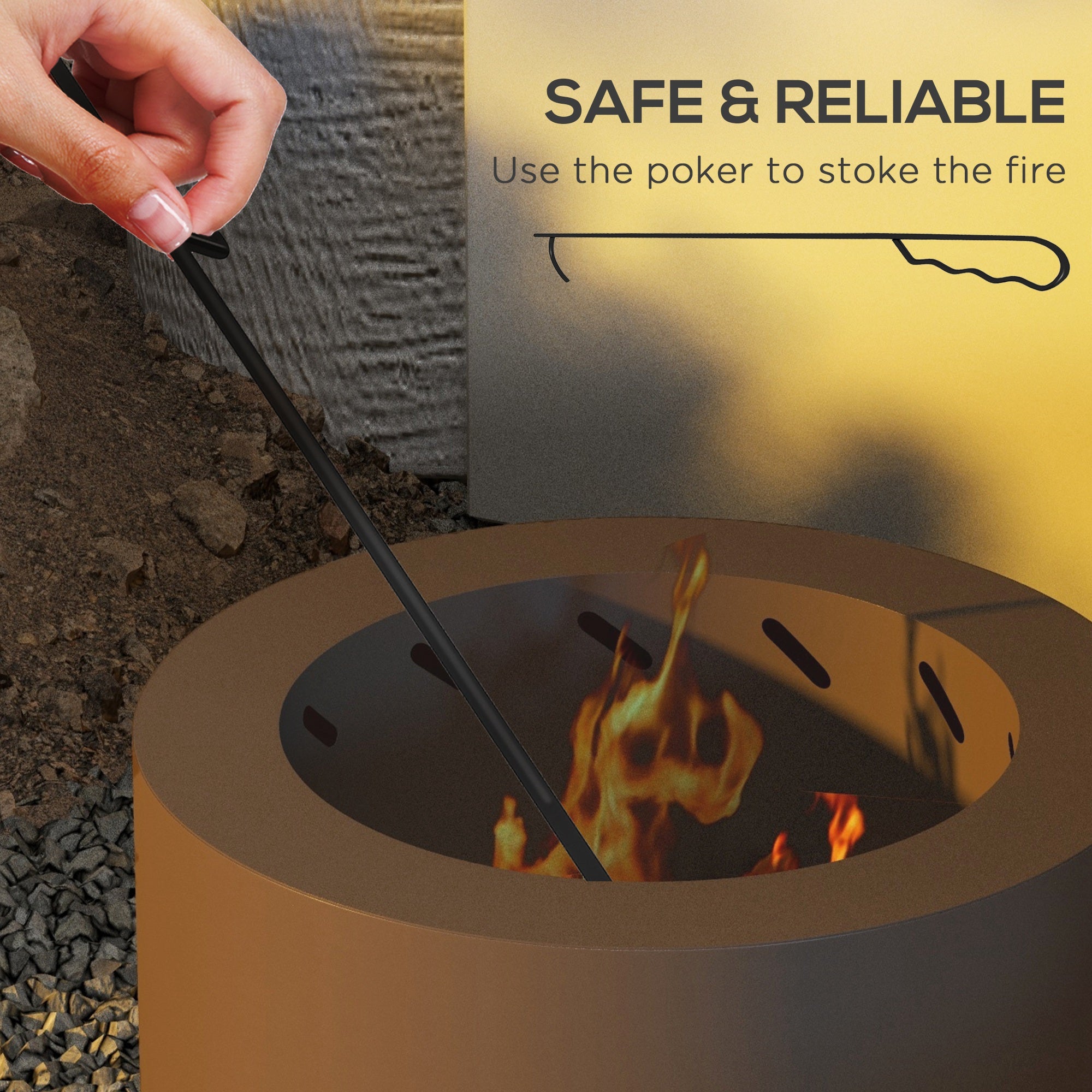 Smokeless Fire Pit, Portable Camping Bonfire Stove with Poker for Backyard Patio Picnic, Steel, Bronze
