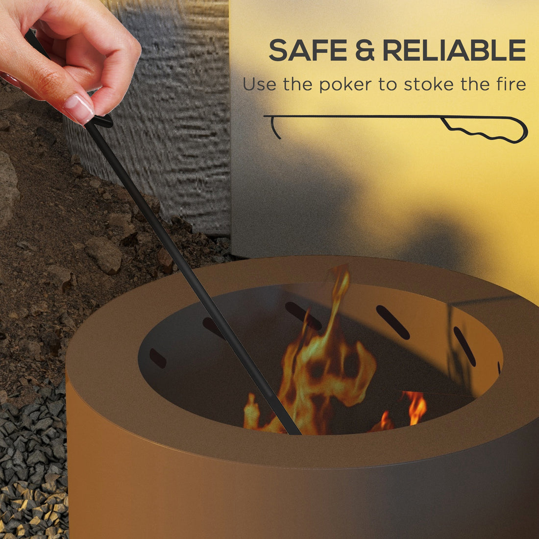 Smokeless Fire Pit, Portable Camping Bonfire Stove with Poker for Backyard Patio Picnic, Steel, Bronze