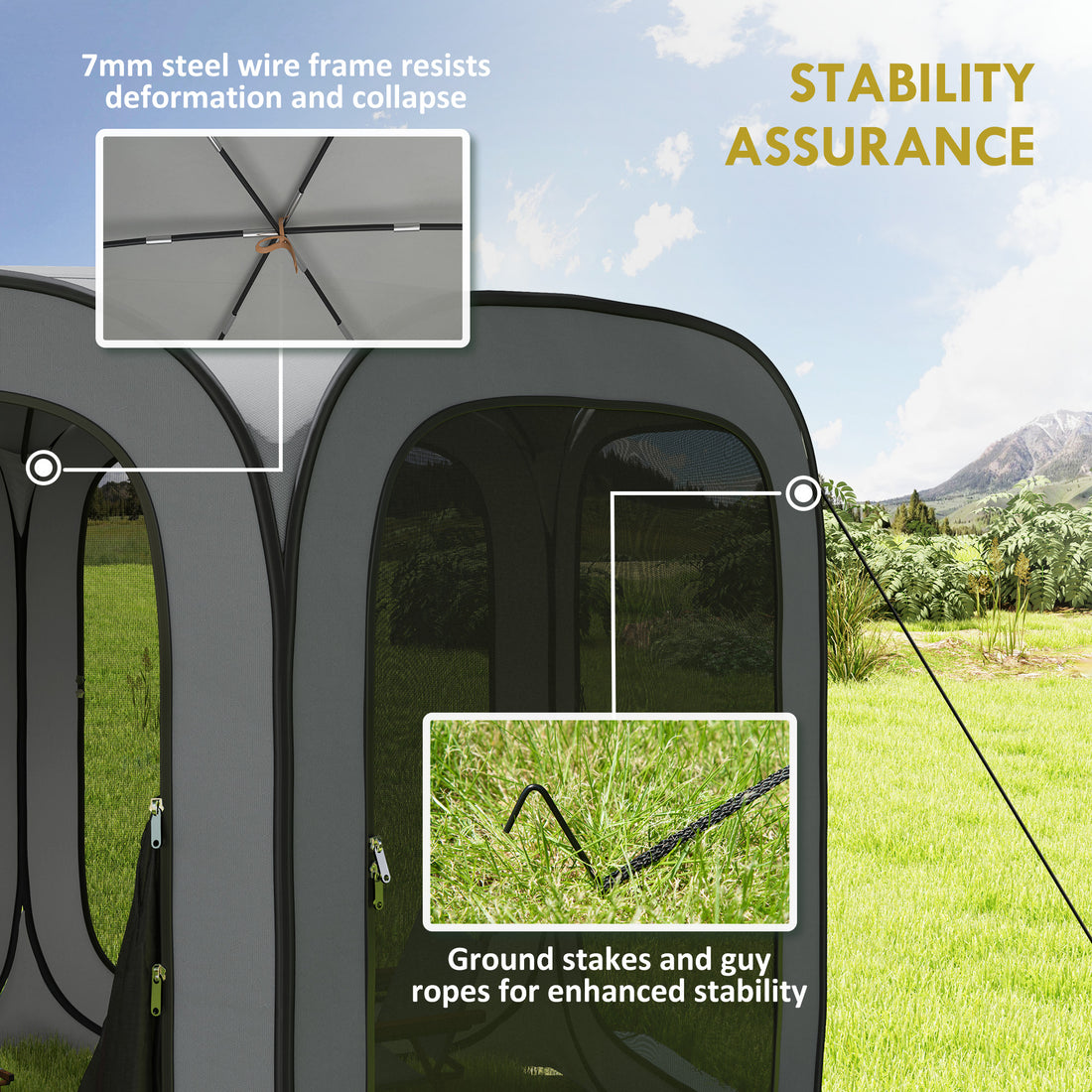 11 x 11ft Pop Up Screen Tent, UPF50+ Portable Camping Gazebo Screen House with Carry Bag, Dark Gray