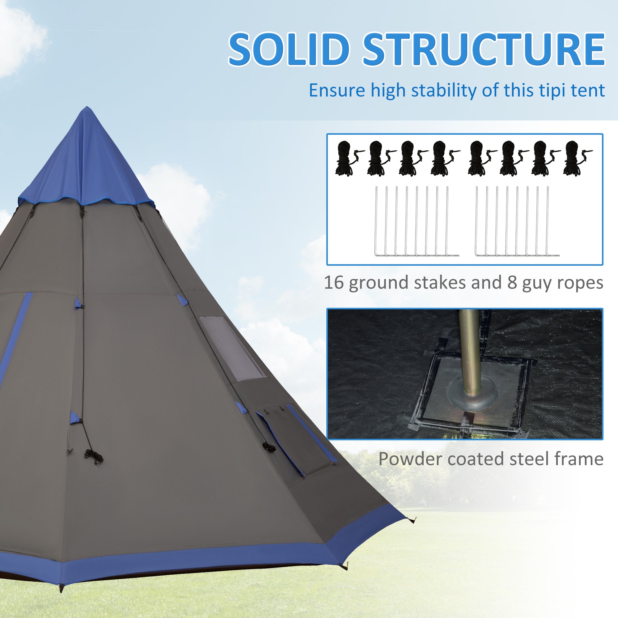 12Ft Camping Tent 6-7 Person 4 Season with 8 Mesh Windows, Outdoor Teepee Tent with Waterproof Material for Family and Friends Camping