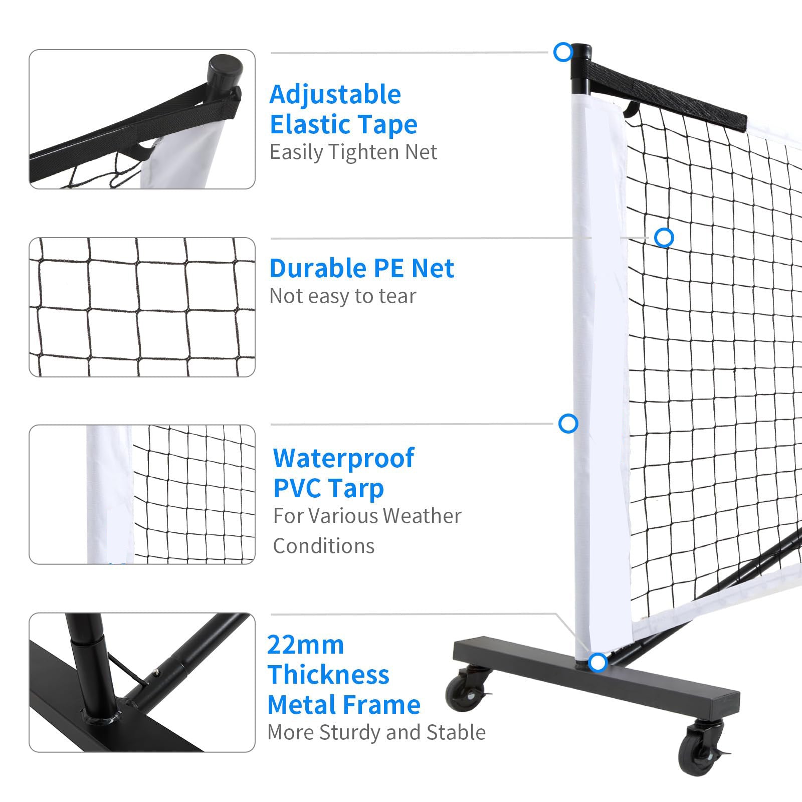 Iron Pipe Pickleball Net Outdoor Tennis Six-wheel Portable