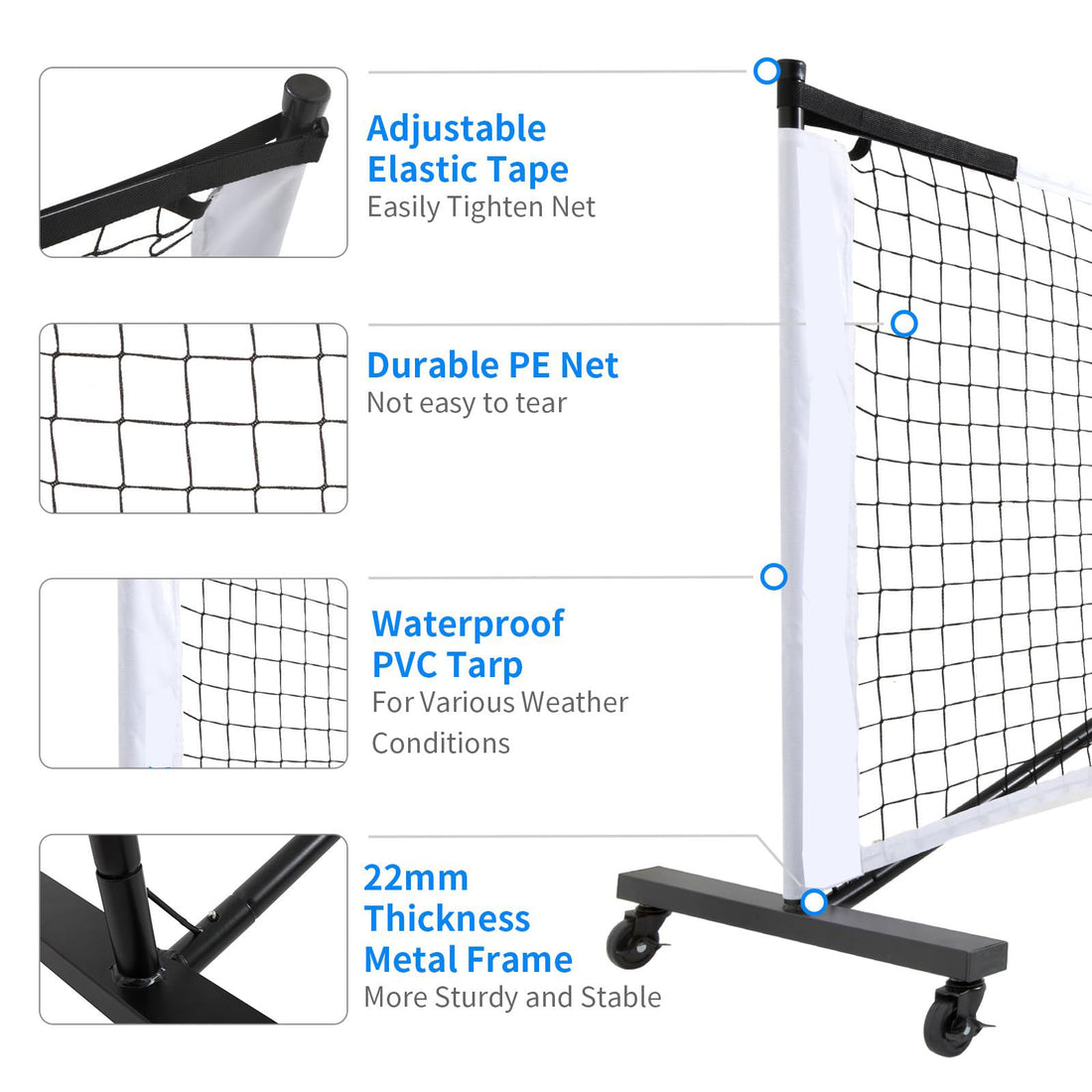 Iron Pipe Pickleball Net Outdoor Tennis Six-wheel Portable