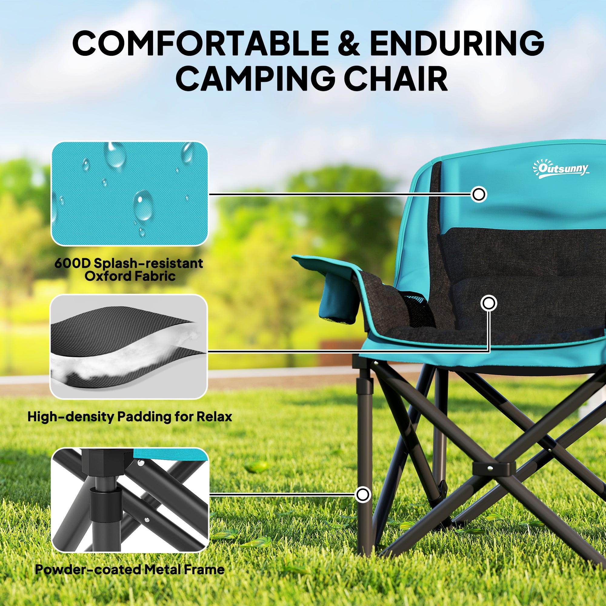 Camping Chair for Adults, Portable Folding Camping Chair w/ Side Pockets, Cup Holders, Carry Bag, Green and Black