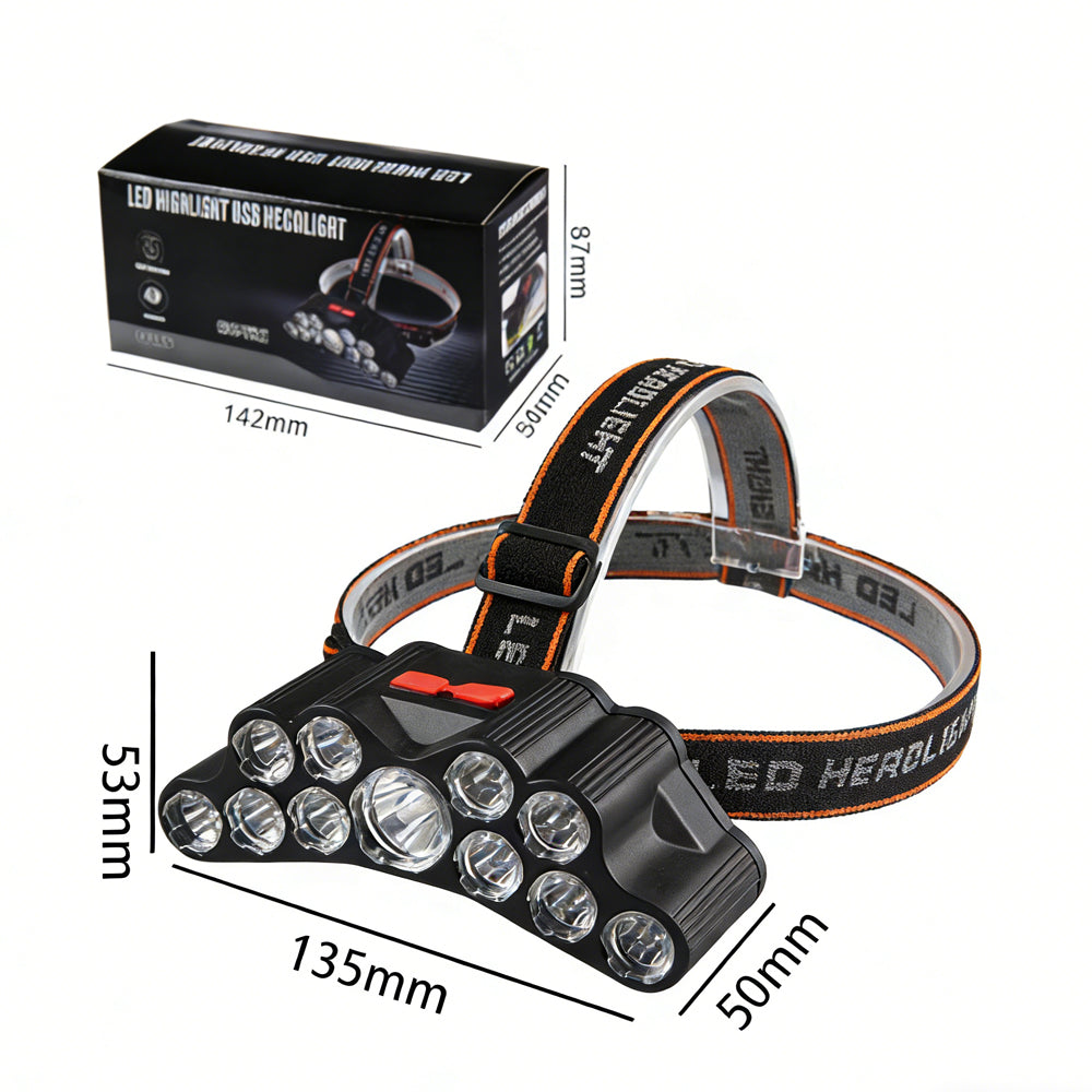 11 LED USB Rechargeable Flashlight With Builtin 18650 Battery Strong Light Camping Adventure Fishing Head Light Headlamp
