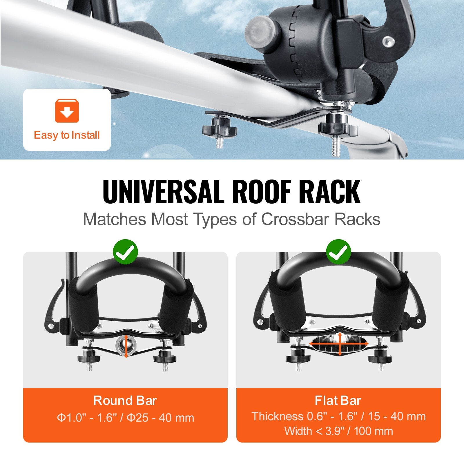 Kayak Roof Rack 2 Pairs J-Bar, Soft Roof Rack Quick Folding, Top Mount Tie Down, Carrier For Kayak, Surf Board, Canoe, SUP, Ski Board, Mount On Car, SUV, Truck, 2 Kayaks