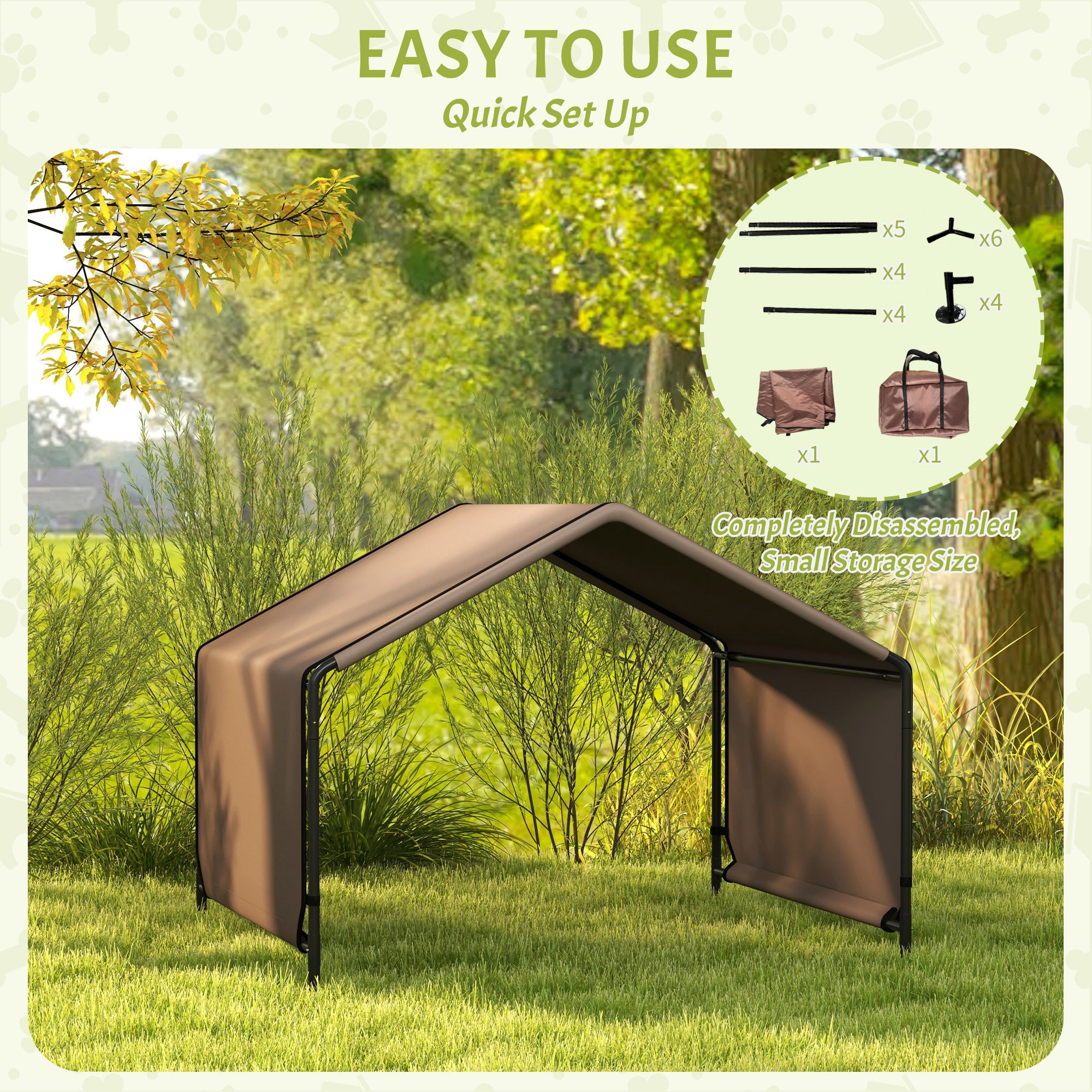 Portable Dog Tent Water Resistant For Outdoor Shade Protection, Brown